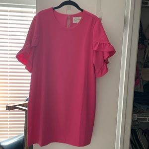 Pink shift dress with flounce sleeves